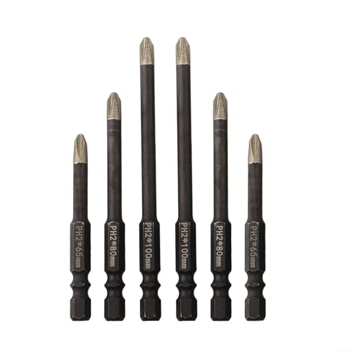 HomeVortex 6 Stück Schmirgelbeschichtete Schraubendreher-Bits Set PH2 Anti-Rutsch-Handwerkzeug mit Sechskantschaft für Heimreparatur DIY Autowartung Mehrere Längen von HomeVortex