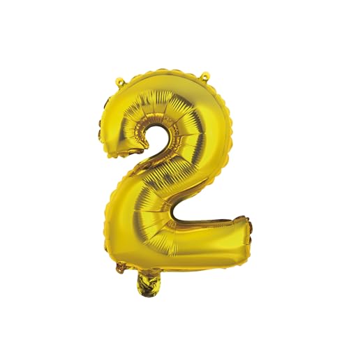 Homéa, Ballon Zahl 2, Metallise, aus Aluminium, mit Strohhalm, Höhe 40 cm, goldfarben Homéa, Ballon Zahl 2, Metallise, aus Aluminium, mit Strohhalm, Höhe 40 cm, goldfarben von Homéa