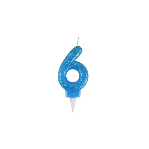 Homéa, Geburtstagskerze, Pailletten, Zahl 6, Höhe 7,5 cm, Blau von Homéa