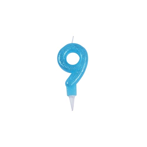 Homéa, Geburtstagskerze, Pailletten, Zahl 9, Höhe 7,5 cm, Blau von Homéa