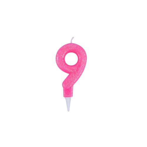 Homéa, Geburtstagskerze, Pailletten, Zahl 9, Höhe 7,5 cm, Rosa Homéa, Geburtstagskerze, Pailletten, Zahl 9, Höhe 7,5 cm, Rosa von Homéa