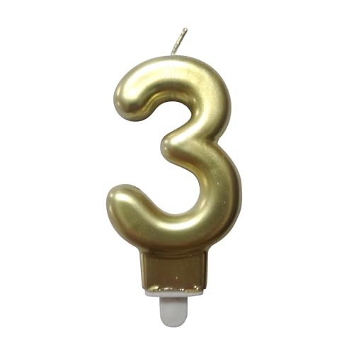 Homéa, Geburtstagskerze, Zahl 3, mit Kunststoffhalterung, Höhe 7,5 cm, goldfarben Homéa, Geburtstagskerze, Zahl 3, mit Kunststoffhalterung, Höhe 7,5 cm, goldfarben von Homéa