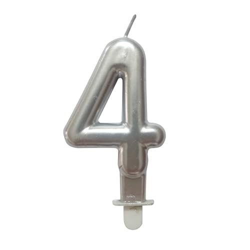 Homéa, Geburtstagskerze, Zahl 4, mit Kunststoffhalterung, Höhe 7,5 cm, silberfarben Homéa, Geburtstagskerze, Zahl 4, mit Kunststoffhalterung, Höhe 7,5 cm, silberfarben von Homéa