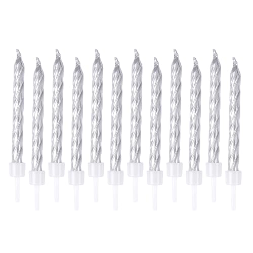 Homéa, Set mit 12 metallisierten Kerzen, mit Kunststoffhalterung, Höhe 6 cm, silberfarben Homéa, Set mit 12 metallisierten Kerzen, mit Kunststoffhalterung, Höhe 6 cm, silberfarben von Homéa