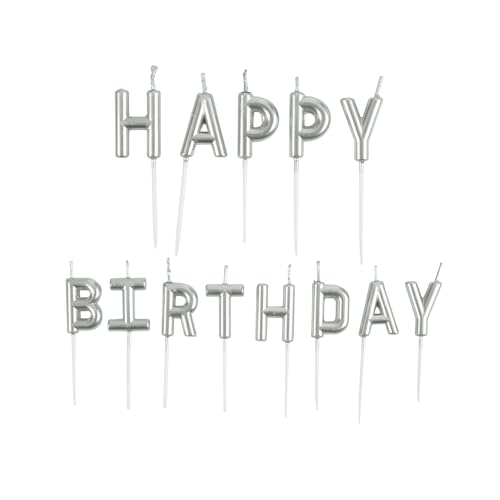Homéa, Set mit 13 Buchstabenkerzen Happy Birthday + Kunststoffspieß, Höhe 8 cm, silberfarben von Homéa
