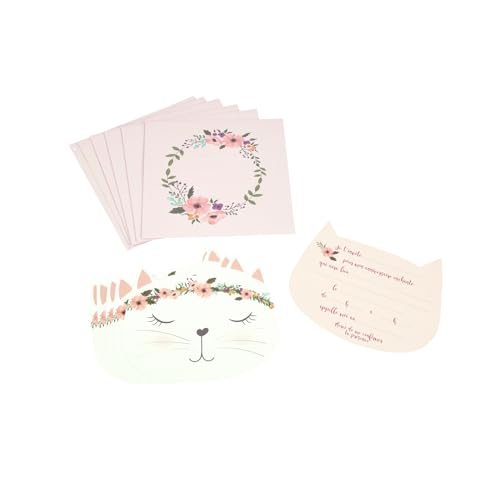 Homéa, Set mit 6 Einladungen + Umschlägen zum Geburtstag, aus Papier, Boho Katze Homéa, Set mit 6 Einladungen + Umschlägen zum Geburtstag, aus Papier, Boho Katze von Homéa