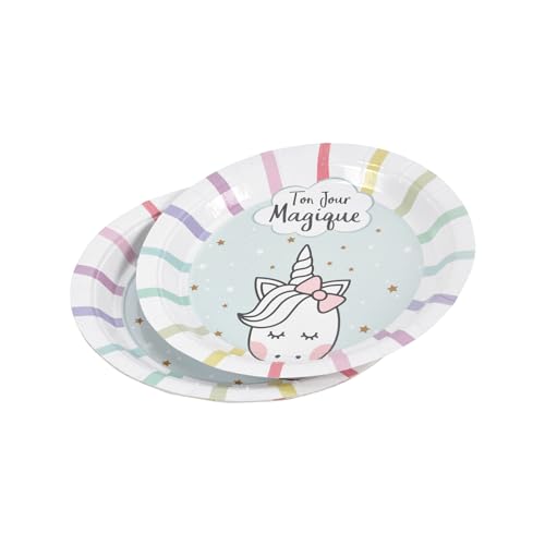 Homéa Rire & Conffetis, Set mit 6 Papptellern, Ø 18,5 cm, Einhorn, ohne Folie von Homéa