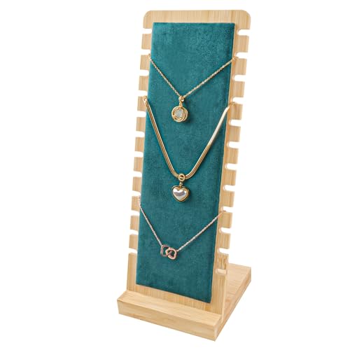 Bambus-Halskettenständer, vertikaler Halskettenhalter, lange Kette, Schmuck-Organizer mit Leder gepolstert, Armband-Anzeigetafel für Anhänger Halskette (schmal-grün) von Homeanda