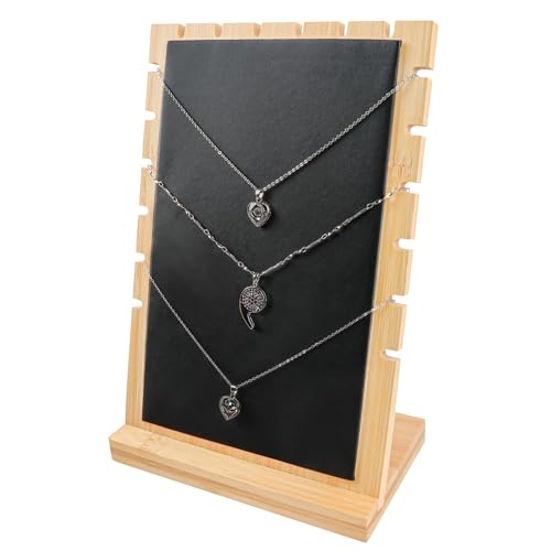 Bambus-Halskettenständer, vertikaler Halskettenhalter, lange Kette, Schmuck-Organizer mit Leder gepolstert, Armband-Anzeigetafel für Anhänger-Halsketten (breit-schwarz) von Homeanda