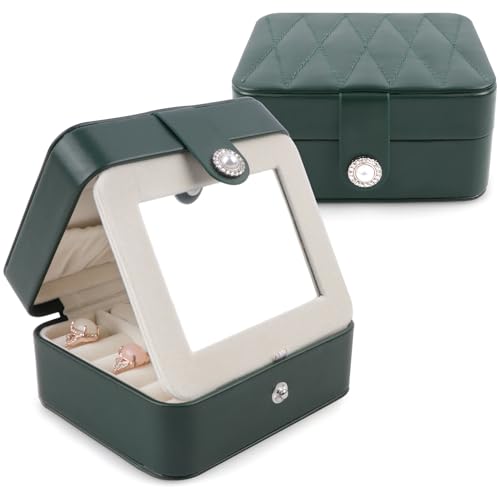 Homeanda Schmuckkästchen Reise,Tragbar Schmuckschatulle mit Spiegel, Schmuckbox PU-Leder für Ringe,Halsketten,Armbänder,Ohrringe(Hellgrün) von Homeanda
