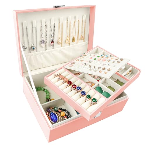 Homeanda schmuckkästchen damen schmuckschatulle schmuckkästchen mit schlüssel schmuckbox leder schmuckschatulle groß schmuckkästchen schmuckschatullen(UG-Rosa) von Homeanda