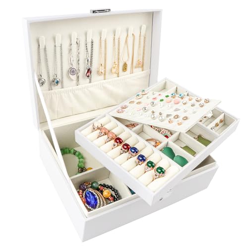 Homeanda schmuckkästchen damen schmuckschatulle schmuckkästchen mit schlüssel schmuckbox leder schmuckschatulle groß schmuckkästchen schmuckschatullen(UG-Weiß) von Homeanda