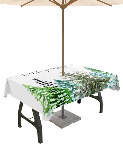 Wald-Tischdecken für den Außenbereich, mit Schirmloch und Reißverschluss, Grüne Winter-Boho-Punkte, wasserdicht/schmutzabweisend, rechteckig, Tischdecke, 152,4 x 213,3 cm, Terrassentischabdeckung für von Homechoid