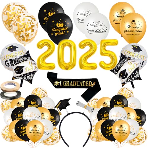 Abschlussfeier Deko Abitur 2025, Graduation Deko 2025, Graduation Deko Ballon, 2025 Luftballons Schwarz Gold, Abschluss Bestandene Prüfung Abschlussfeier Graduation Party Geschenke von Homefantasy
