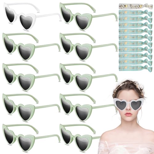 Homefantasy Herz Sonnenbrille, Bride to Be Herz Brille Set, JGA Deko Accessoires mit 11 Sonnenbrille + 11 Bride Armband für Bachelorette Party Wedding Décor von Homefantasy