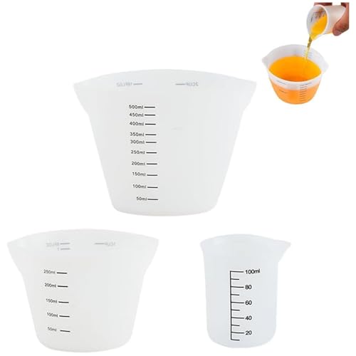 Messbecher aus Silikon, 100ml/250ml/500ml Epoxidharz Mischbecher, Wiederverwendbare Silikon Mixbecher, Silicone Measuring Cups für Gießformen, Diy Handmade, Basteln von Homefantasy