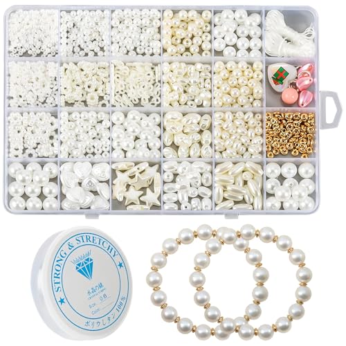 Perlen für Armbänder, Weiße Perlen Set, Armbänder Selber Machen Perlen zum Auffädeln Erwachsene für DIY Schmuck Bastelset, Perlen Set Benutzt für Weihnachten, Partys, Feiertage (24) von Homefantasy