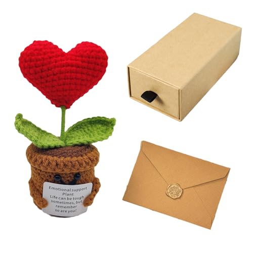 Plant Handmade Emotional Support, Pmini-Lustige Häkelblume, Positiv Gestrickter Blumentopf, Handgemachte Emotional Support Plant Mit Ermutigende Karte, Mutmacher Geschenk, Kleine Topf-Schreibtischdeko von Homefantasy