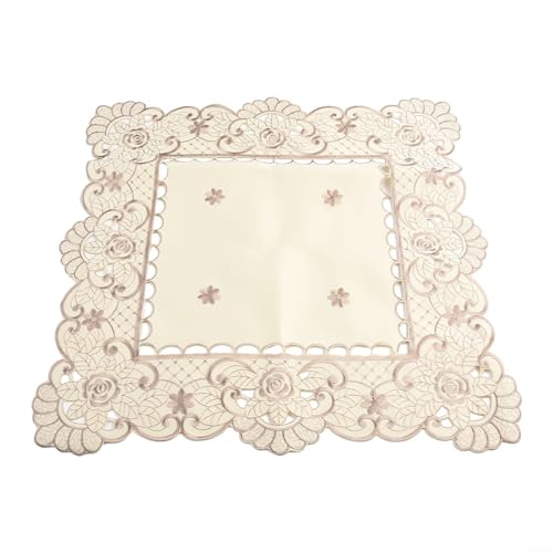 Schöne bestickte Spitzen-Tischdecke, weißer Satin-Stoff, perfekt für Feiern (3# (1# (quadratisch 40 x 40 cm) von Homefurnishmall