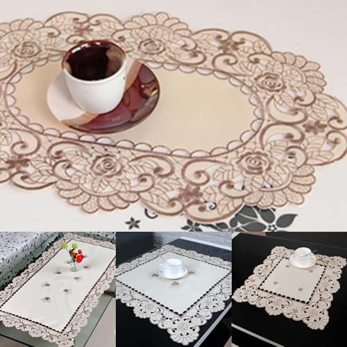 Schöne bestickte Spitzen-Tischdecke, weißer Satin-Stoff, perfekt für Feiern (3# (2# (rund 30 x 45 cm) von Homefurnishmall