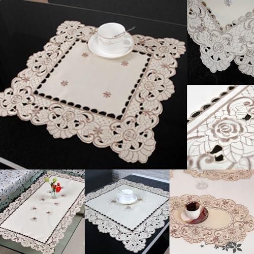 Schöne bestickte Spitzen-Tischdecke, weißer Satin-Stoff, perfekt für Feiern (3# (quadratisch 60 x 60 cm) von Homefurnishmall