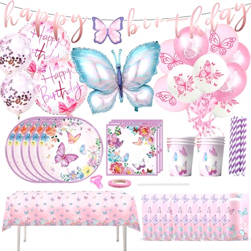 Schmetterling Deko Geburtstag Mädchen 102 Stück Schmetterling Partygeschirr Set mit Geschenktüte Tischdecken Tassen Servietten Folienballon für Schmetterling Party Deko Kindergeburtstag 20 Gäste Schmetterling Deko Geburtstag Mädchen 102 Stück Schmetterling Partygeschirr Set mit Geschenktüte Tischdecken Tassen Servietten Folienballon für Schmetterling Party Deko Kindergeburtstag 20 Gäste von Homelyxe