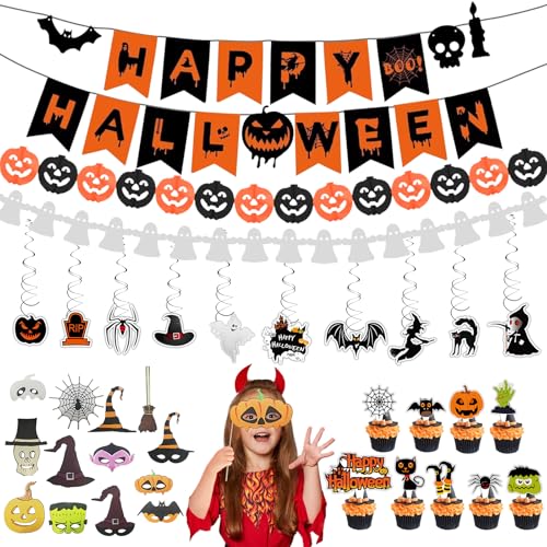 Halloween Deko Set, Halloween Girlande Set mit Kürbis Geist, Halloween Deko Innen Outdoor, Halloween Banner, Halloween Cake Topper, Halloween Dekoration für Halloween Party Deko Gruse Party und Garten Halloween Deko Set, Halloween Girlande Set mit Kürbis Geist, Halloween Deko Innen Outdoor, Halloween Banner, Halloween Cake Topper, Halloween Dekoration für Halloween Party Deko Gruse Party und Garten von Homelyxe