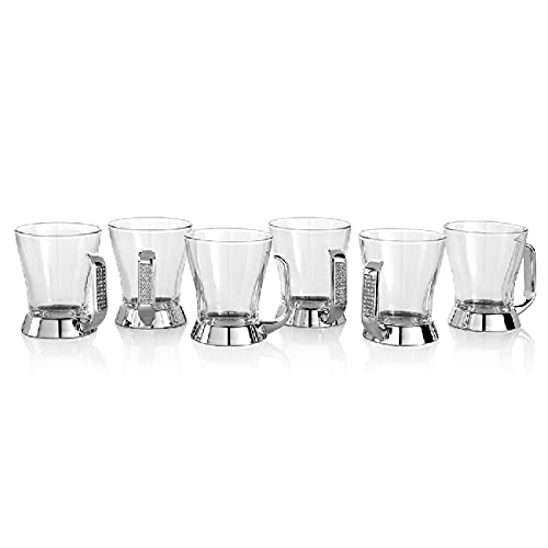 Homemania HOMOT_0840 Set mit 6 Glitterschalen – für Tee – Tisch – Küche – Silber aus Metall, Pailletten, Glas, 10 cm von Homemania