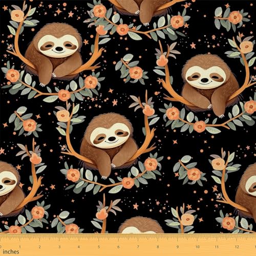 Homemissing Kinder Faultier Patchwork Stoffe Cartoon Stoff Meterware für Stühle Dekor Cute Tier Stoff 92x150cm Kawaii DIY Reupholstery Polsterstoff Schwarz von Homemissing