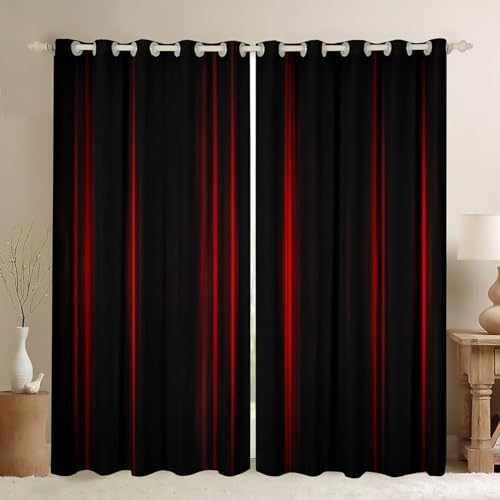 Homemissing Rot Schwarz Gestreift Fenstervorhang 183x117cm Kinder Abstrakte Ombre Blickdichte Vorhänge für Jungen Mädchen Modern Mode Vorhänge Geometrisch Stripes Vorhänge Gardinen Dekor Vorhänge von Homemissing
