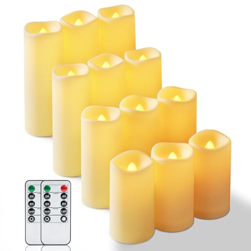 Homemory Flackernden Flammenlose Kerzen, Outdoor Wasserdicht Batterie Betriebene LED Kerzen mit Fernbedienung Timer, Elektrische Gefälschte Kunststoff-Kerzen, Elfenbein, 12er-Set Homemory Flackernden Flammenlose Kerzen, Outdoor Wasserdicht Batterie Betriebene LED Kerzen mit Fernbedienung Timer, Elektrische Gefälschte Kunststoff-Kerzen, Elfenbein, 12er-Set von Homemory