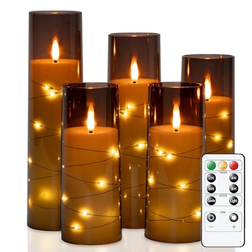 Homemory Flackernden Flammenlose Kerzen mit Lichterkette, Batteriebetriebene Kerzen mit Fernbedienung und Timer, Eingebettete Lichterkette LED-Kerzen, Acryl, Heimdekoration, Grau, 5er-Set Homemory Flackernden Flammenlose Kerzen mit Lichterkette, Batteriebetriebene Kerzen mit Fernbedienung und Timer, Eingebettete Lichterkette LED-Kerzen, Acryl, Heimdekoration, Grau, 5er-Set von Homemory