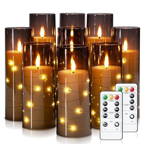 Homemory Flackernden Flammenlose Kerzen mit Lichterkette, Batteriebetriebene Kerzen mit Fernbedienung und Timer, Eingebettete Lichterkette LED-Kerzen, Acryl, Heimdekoration, Grau, 9er-Set Homemory Flackernden Flammenlose Kerzen mit Lichterkette, Batteriebetriebene Kerzen mit Fernbedienung und Timer, Eingebettete Lichterkette LED-Kerzen, Acryl, Heimdekoration, Grau, 9er-Set von Homemory