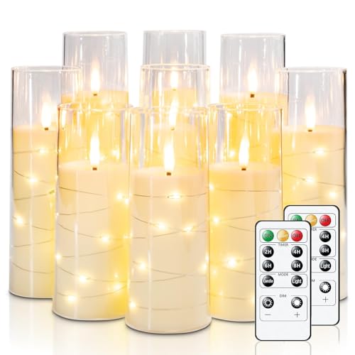 Homemory Flackernden Flammenlose LED-Kerzen mit Fernbedienung und Timer, Acryl, Grau, 5er-Set von Homemory