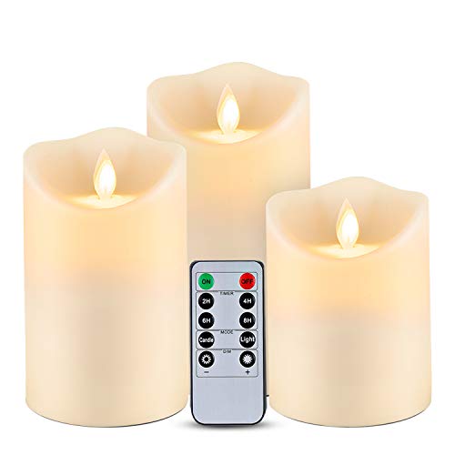 Homemory LED-Kerzen, Outdoor Wasserdichte Flammenlose Kerzen mit Fernbedienung Timer Funktion, Batteriekerzen, LED Stabkerzen, Flammenlose Kerzen, bewegliche Flamme, 3er-Set von Homemory
