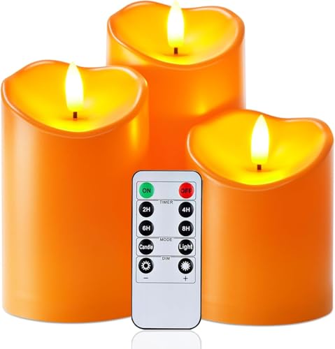 Homemory Orange Wasserdicht Flackernden Flammenlose Kerzen, Outdoor-Batterie Betriebene LED-Säule Kerzen mit Fernbedienung Timer, Halloween-Kerzen,3er-Set Homemory Orange Wasserdicht Flackernden Flammenlose Kerzen, Outdoor-Batterie Betriebene LED-Säule Kerzen mit Fernbedienung Timer, Halloween-Kerzen,3er-Set von Homemory