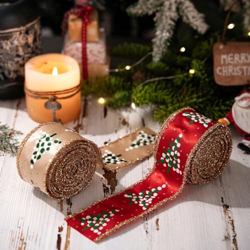 Dekorative, bedruckte Bänder mit Drahtkante, entworfen für den Einsatz in Weihnachtskränzen, Urlaubsblumenarrangements und Verpackungsdekorationen (Khaki) von Homeponnew