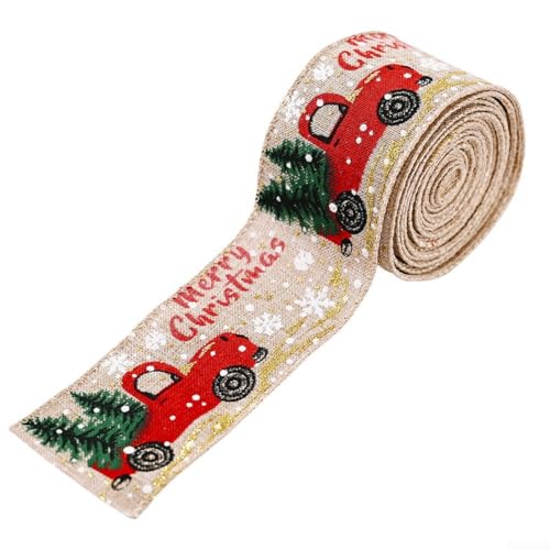 Weihnachtsband mit Drahtrand, 5 m lang, mit einem Auto-Motiv, ideal zum Dekorieren und Basteln (B) von Homeponnew