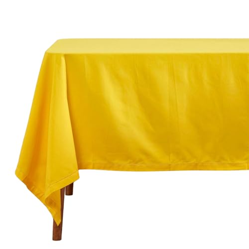 Homescapes Gelbe Tischdecke mit Hohlsaum aus 100% Baumwolle 178x300 cm, XXL Tischtuch rechteckig, waschbar & pflegeleicht von Homescapes