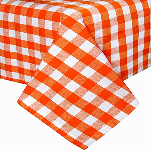 Homescapes Karierte Tischdecke, orange, Gingham-Tischdecke aus 100% Baumwolle mit Karo-Muster, quadratisches Tischtuch für Esstisch oder Küchentisch, 137 x 137 cm von Homescapes