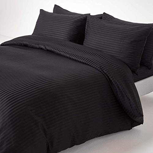 Homescapes 2-teiliges Damast-Bettwäsche-Set schwarz aus 100% ägyptischer Baumwolle mit Satin-Streifen, 1 Bettbezug 135x200 cm & 1 Kissenbezug 48x74 cm von Homescapes