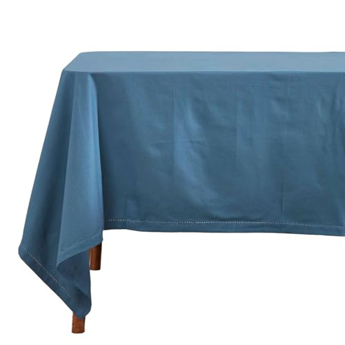 Homescapes Blaue Tischdecke, 137 x 228 cm aus 100% Baumwolle, eckiges Tischtuch für Küche und Esszimmer, waschbar und pflegeleicht, himmelblau von Homescapes