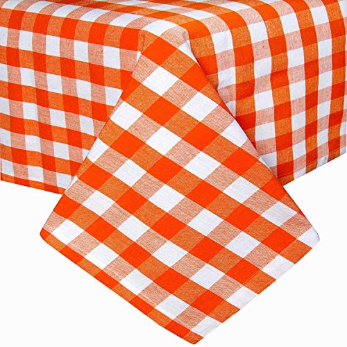 Homescapes Karierte Tischdecke, orange, Gingham-Tischdecke aus 100% Baumwolle mit Karo-Muster, eckiges Tischtuch für Esstisch oder Küchentisch, 137 x 228 cm von Homescapes