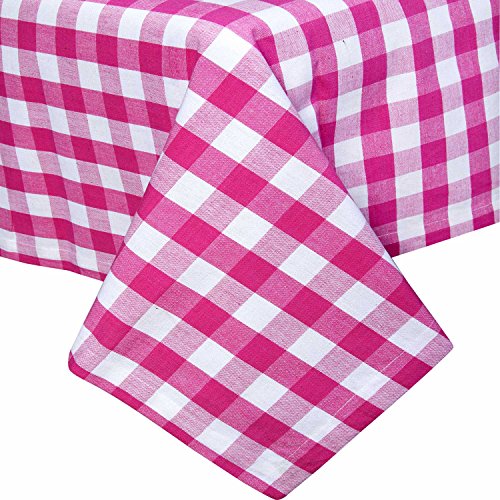 Homescapes Karierte Tischdecke, pink, Gingham-Tischdecke aus 100% Baumwolle mit Karo-Muster, eckiges Tischtuch für Esstisch oder Küchentisch, 137 x 228 cm, rosa von Homescapes