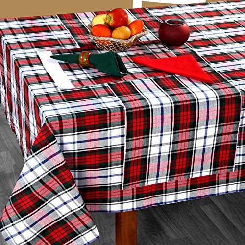 Homescapes Karierte Tischdecke mit Tartan-Muster, grün-weiß, 100% Baumwolle, eckiges Tischtuch für Esstisch oder Küchentisch mit Schottenmuster, 137 x 228 cm von Homescapes