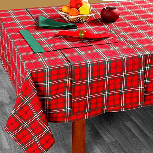 Homescapes Karierte Tischdecke mit Tartan-Muster, rot, 100% Baumwolle, eckiges Tischtuch für Esstisch oder Küchentisch mit Schottenmuster, 137 x 228 cm von Homescapes