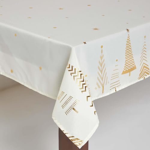 Homescapes Sparkling Gold Christmas Tablecloth 6-8 Seater Table Cloth 132 x 228 cm with Tree Xmas Pattern von Homescapes