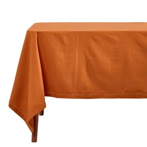 Homescapes Tischdecke, orange, 137 x 137 cm aus 100% Baumwolle, quadratisches Tischtuch für Küche und Esszimmer, waschbar und pflegeleicht, terrakotta von Homescapes