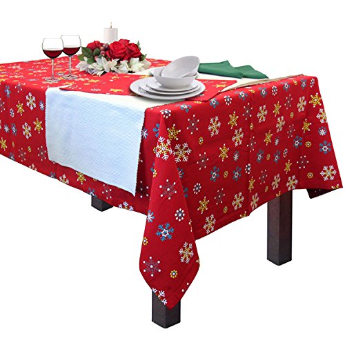 Homescapes Weihnachts-Tischdecke, rot-Gold, 100% Baumwolle, eckiges Tischtuch mit Schneeflocken-Muster, 137 x 228 cm von Homescapes