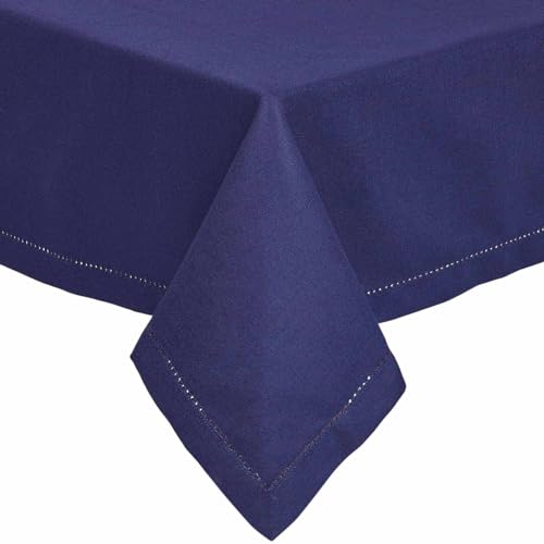 Homescapes Blaue Tischdecke, 137 x 137 cm aus 100% Baumwolle, quadratisches Tischtuch für Küche und Esszimmer, Baumwolltischdecke, waschbar und pflegeleicht, Marineblau von Homescapes